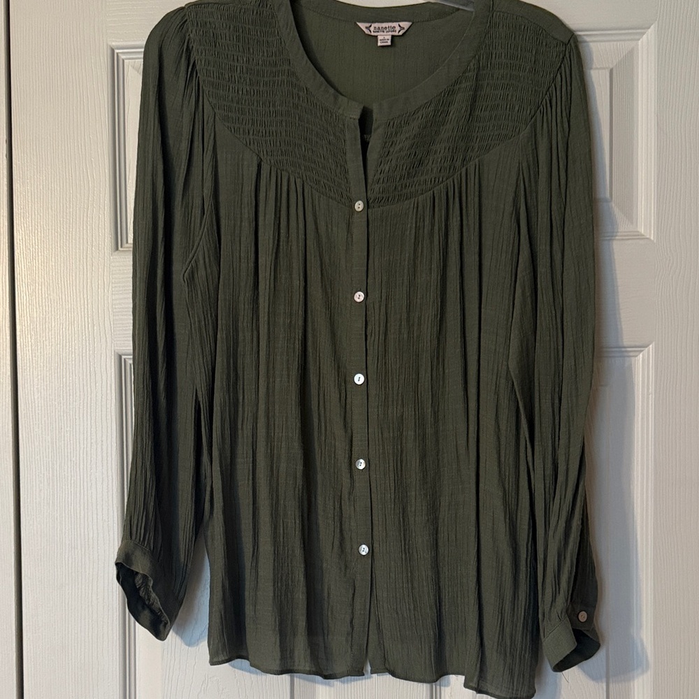 Nanette Lepore Forest Green Button-Up Blouse